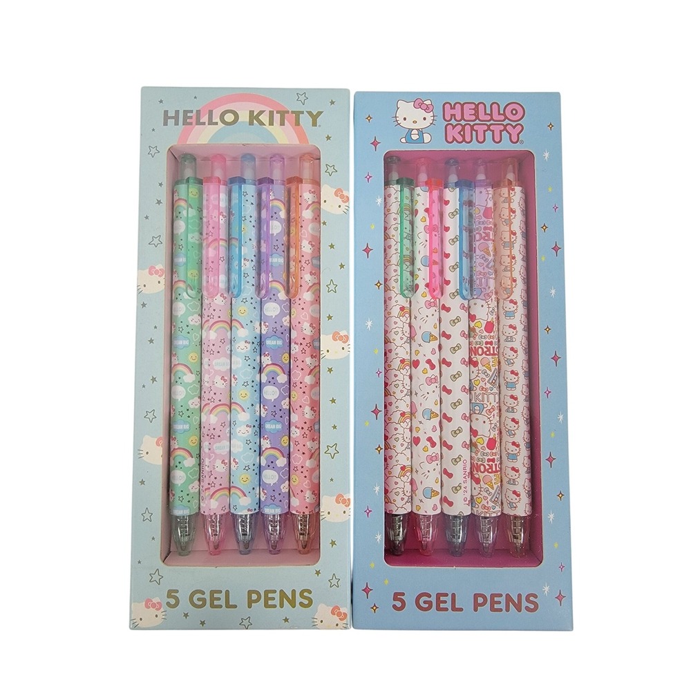 Sanrio Hello Kitty Lot of 5 Pack Gel Pens Rainbow Dreams & Sketch Set NEW